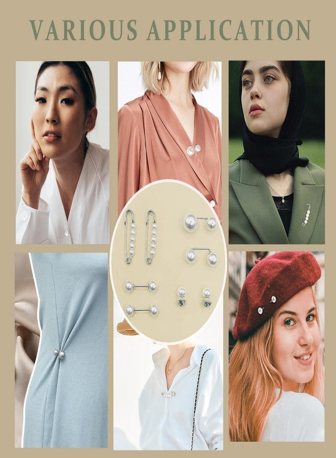 ROPAKED 9PCS Pearl Waist Brooch Pins Dress Back Clips Waist Cincher Tightening Waistband Cardigan Clip Sweater Shawl Clips Decorated Safety Pins Collar Brooch for Women Clothing - Image 3